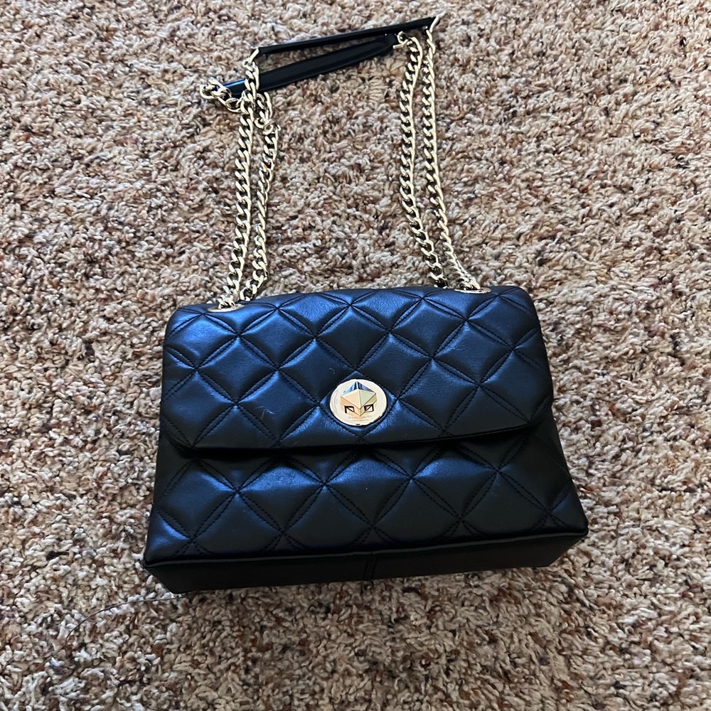 Kate Spade Black Quilted Shoulder Bag with Gold Chain